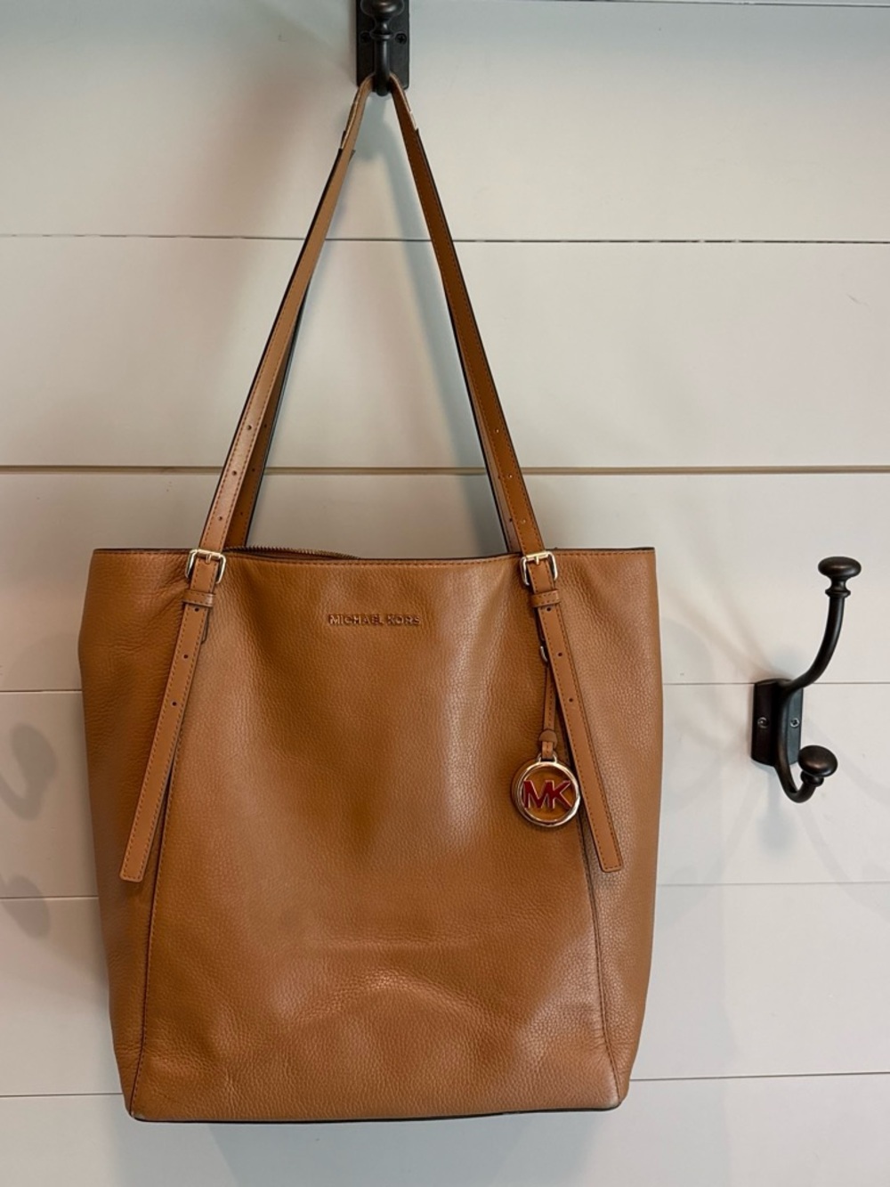 Michael Kors Cognac Leather Tote with MK Charm